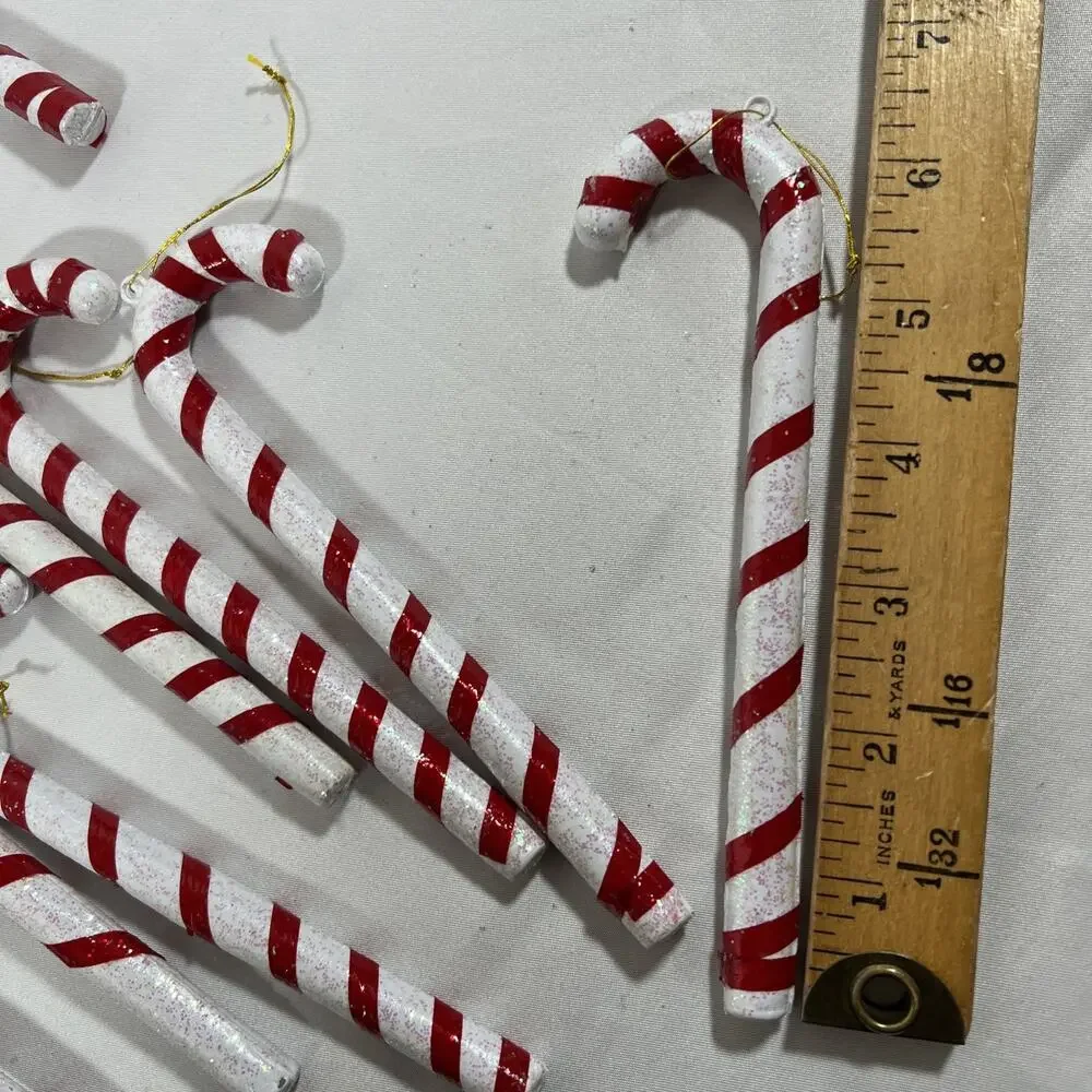Vintage Lot/30 Candy Cane Cello Blow Mold Blown Plastic Ornaments 6.5” Glitter